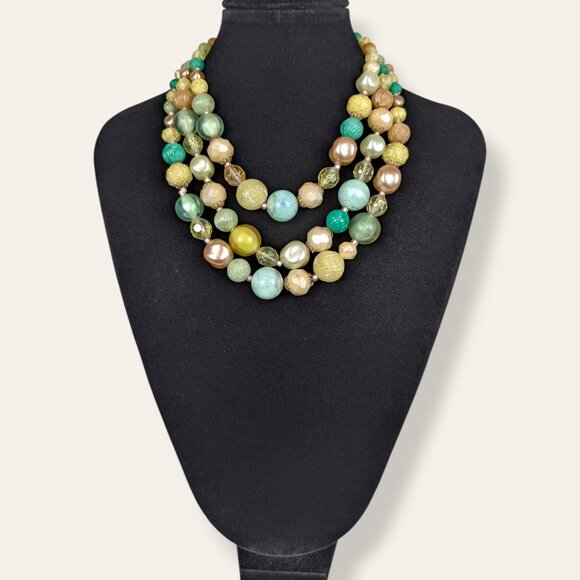 V. 3-Strand Colourful Beaded Statement Necklace - Picture 2 of 6